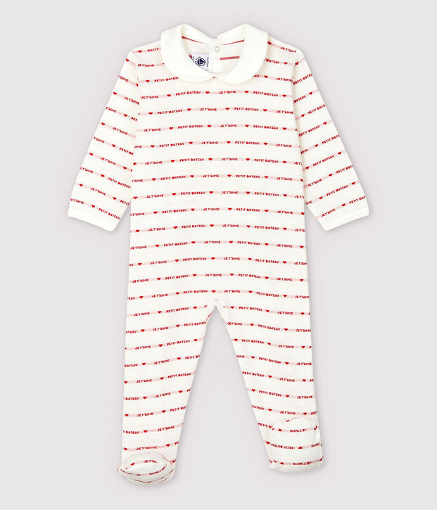 Petit Bateau Baby Girls' Sleepsuit with Woven Je t'aime white/red