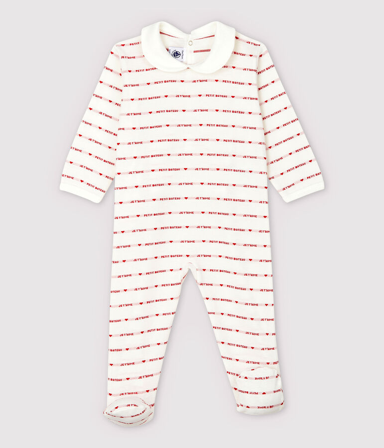 Petit Bateau Baby Girls' Sleepsuit with Woven Je t'aime white/red