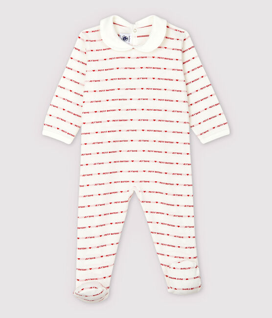Petit Bateau Baby Girls' Sleepsuit with Woven "Je t'aime" MARSHMALLOW white/TERKUIT red