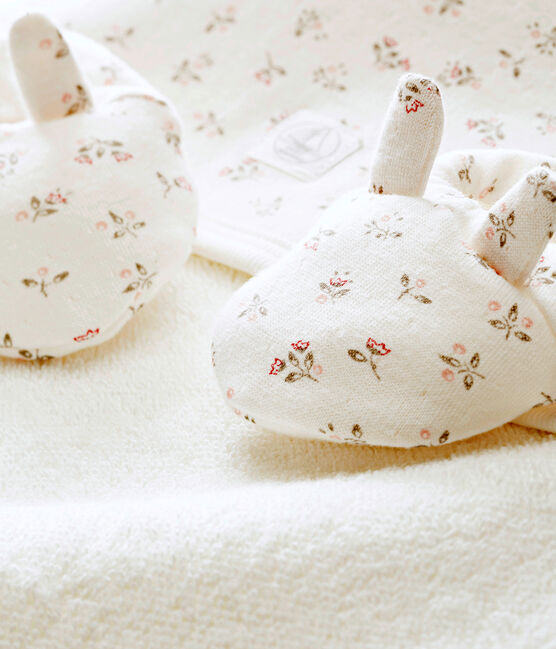 Unisex baby's set of bath towel and slippers MARSHMALLOW white/MULTICO white