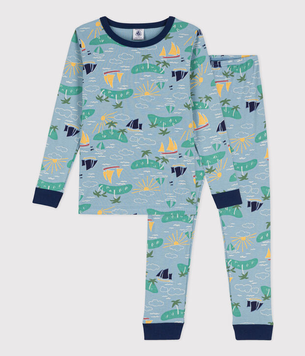 Children's unisex snug-fit Explorer cotton pyjamas blue/multicolor
