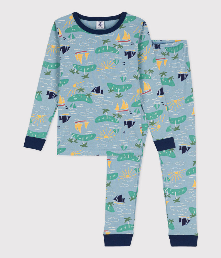 Children's unisex snug-fit Explorer cotton pyjamas blue/multicolor