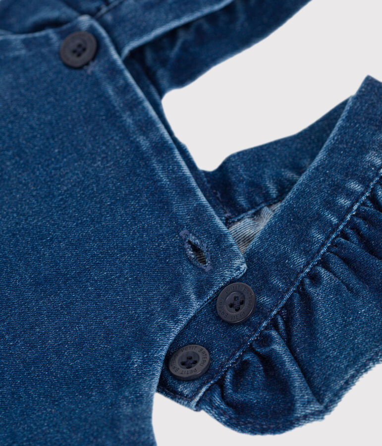 Babies' dungarees with ruffles and long legs, made in denim with elastane blue