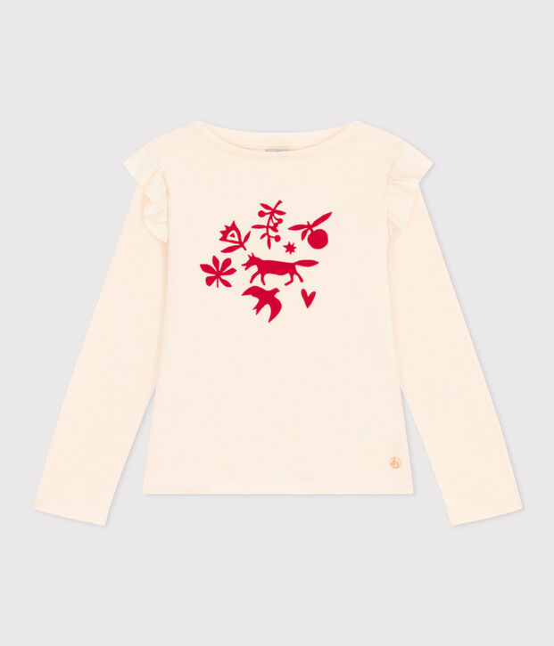 Girls' long-sleeved cotton T-shirt Ecru