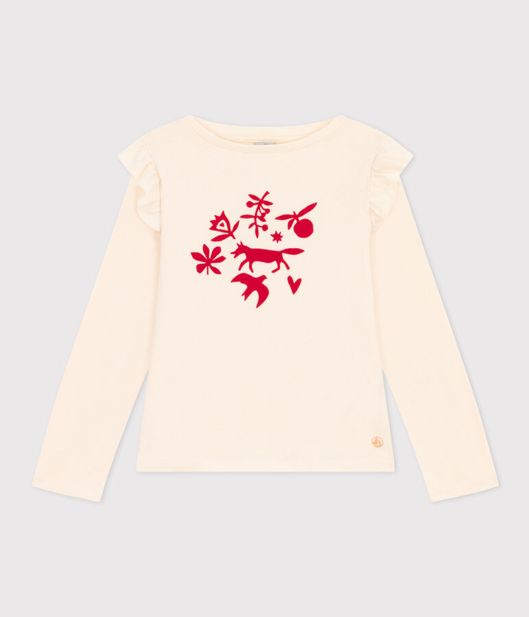 Girls' long-sleeved cotton T-shirt AVALANCHE Ecru