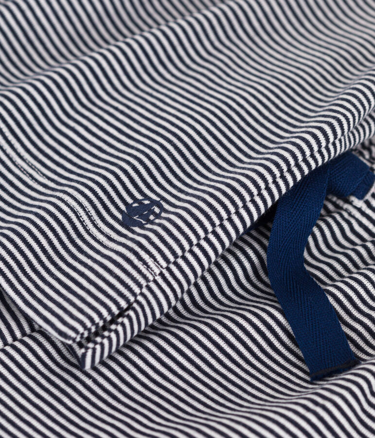 Children's cotton pyjamas with short sleeves and wide stripy legs blue/white