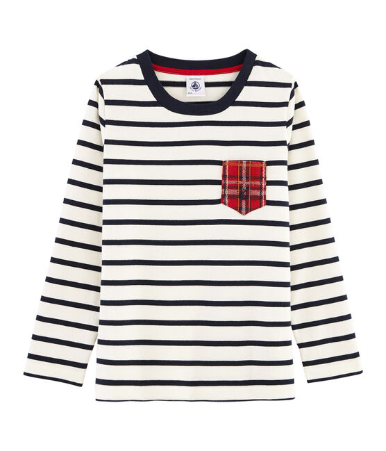 Boys' Long-Sleeved T-shirt MARSHMALLOW white/SMOKING blue