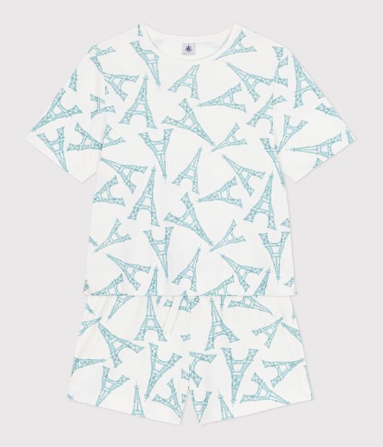 Women's short Eiffel Tower print cotton pyjamas MARSHMALLOW white/MULTICO white