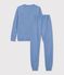 Children's plain cotton terry pyjamas blue