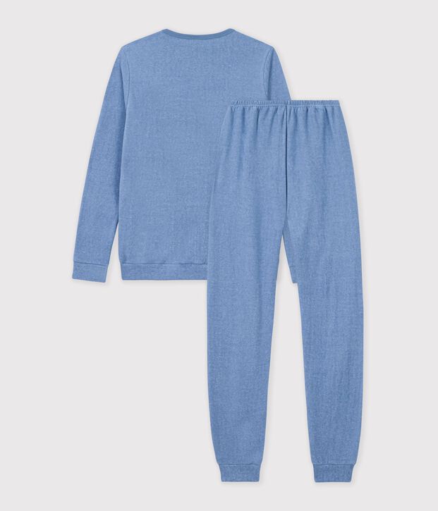 Children's plain cotton terry pyjamas blue