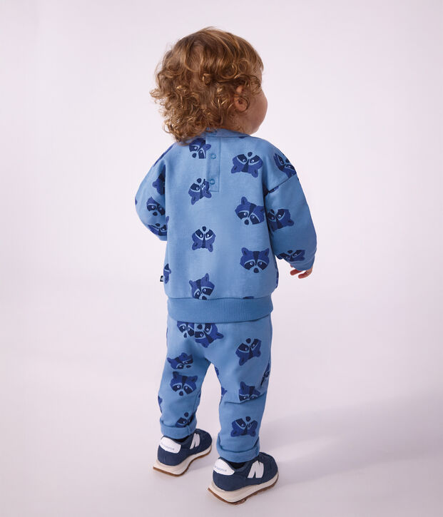 Babies' sweatshirt and trousers set in animal-themed printed cotton blue/multicolor