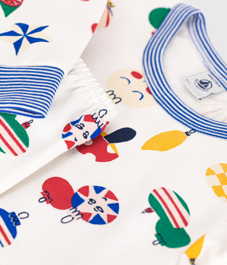 Babies' Christmas bauble print brushed fleece pyjamas white/multicolor