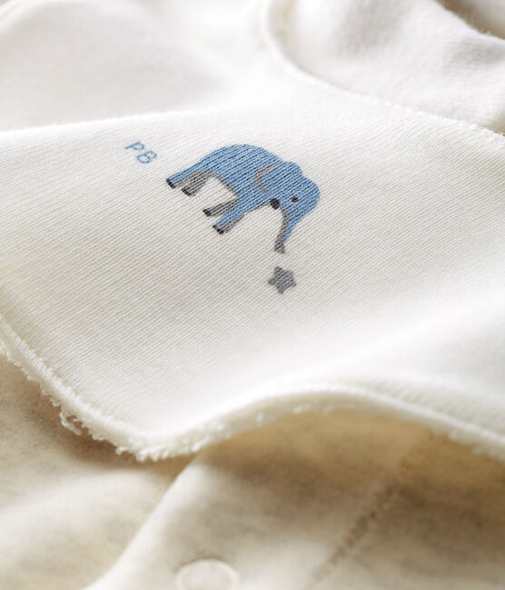 Unisex baby sleepsuit and bib in cotton velour MONTELIMAR CHINE beige