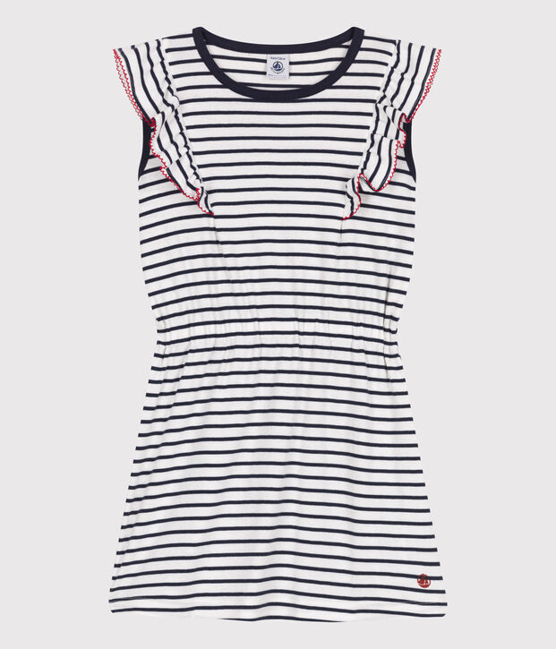 Children's sleeveless stripy cotton dress white/blue