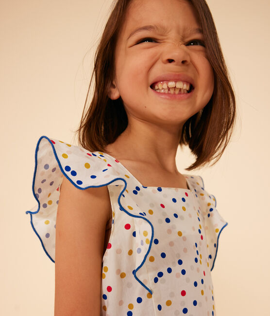 Girls' Sleeveless Printed Poplin Dress MARSHMALLOW white/MULTICO white