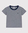 Boys' Striped Cotton T-Shirt MEDIEVAL blue/MARSHMALLOW white