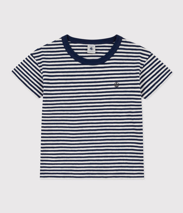 Boys' Striped Cotton T-Shirt blue/white