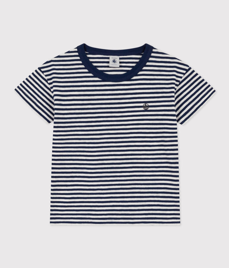 Boys' Striped Cotton T-Shirt blue/white