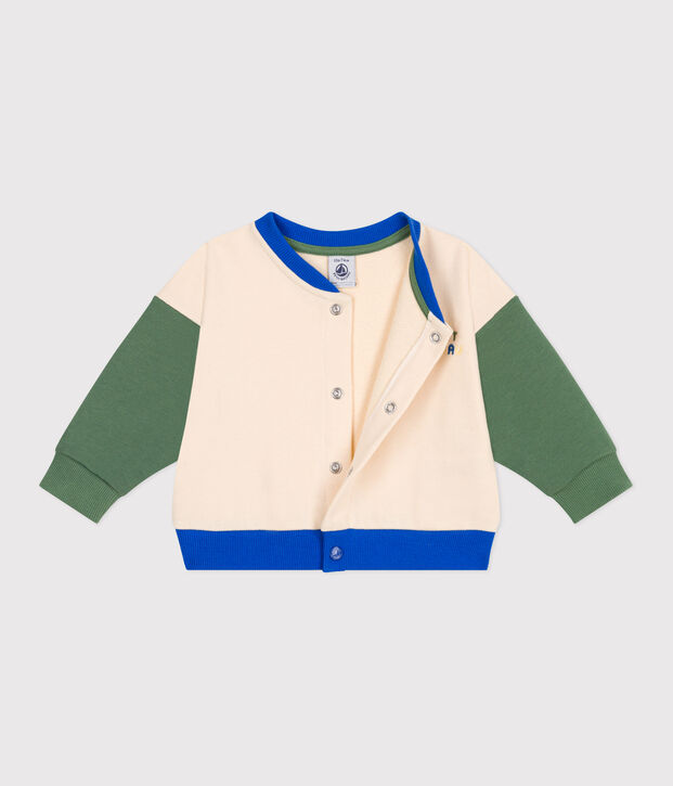 Babies' varsity-style jacket in colourblock cotton Ecru/green