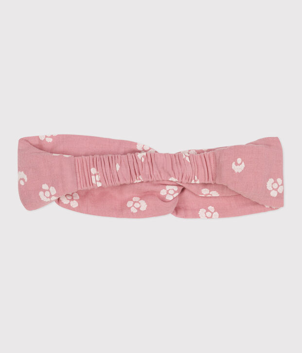 Children's headband in cotton gauze with flower print pink/white