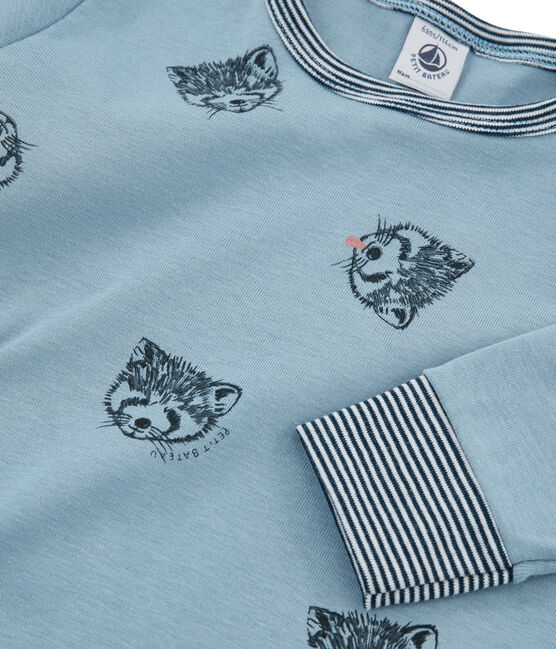 Boys' Ribbed Pyjamas ACIER blue/MULTICO white