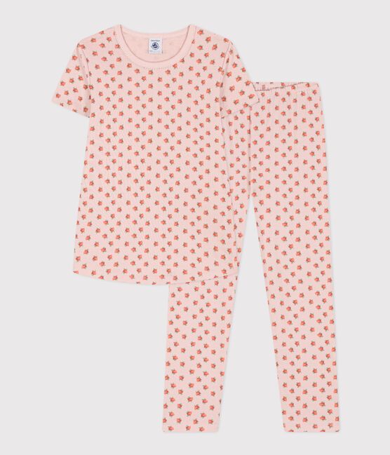 Girls' Short-Sleeved Cotton Pyjamas SALINE pink/MULTICO white