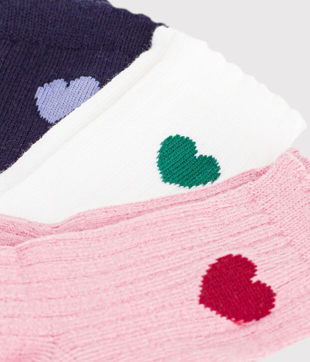 3 pairs of babies' heart-pattern cotton socks multicolor