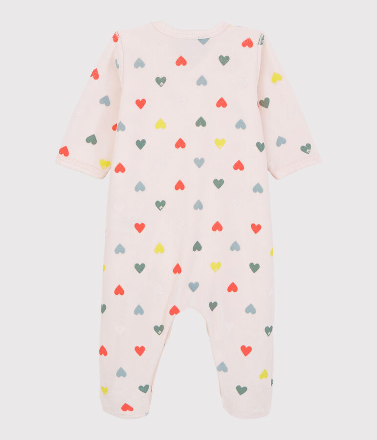 Baby Girls' Colourful Heart Pattern Velour Sleepsuit FLEUR pink/MULTICO white
