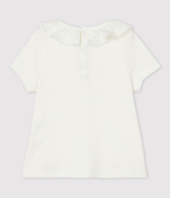 Baby Girls' Short-Sleeved Cotton Openwork Blouse MARSHMALLOW white