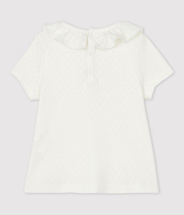 Baby Girls' Short-Sleeved Cotton Openwork Blouse white