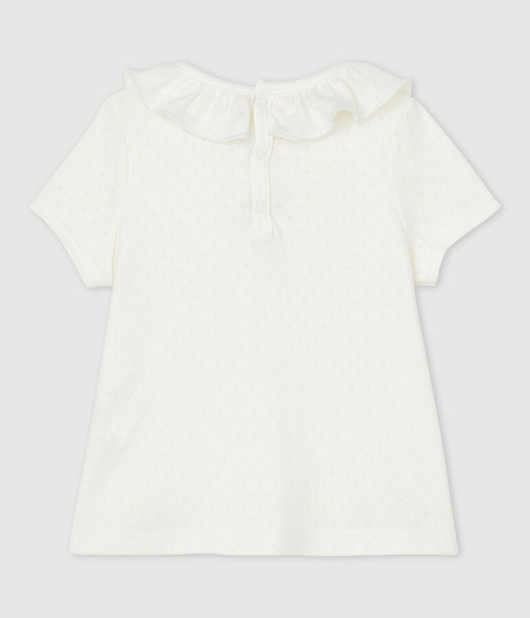 Baby Girls' Short-Sleeved Cotton Openwork Blouse white