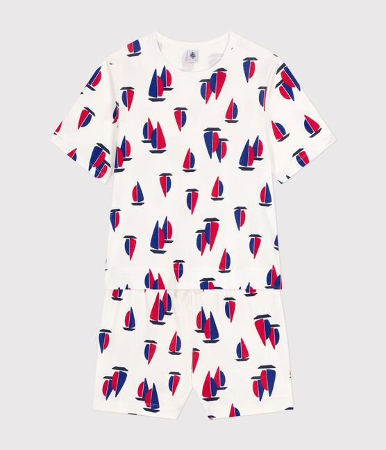 Women's cotton boat print pyjama shorts and T-shirt MARSHMALLOW white/MULTICO white