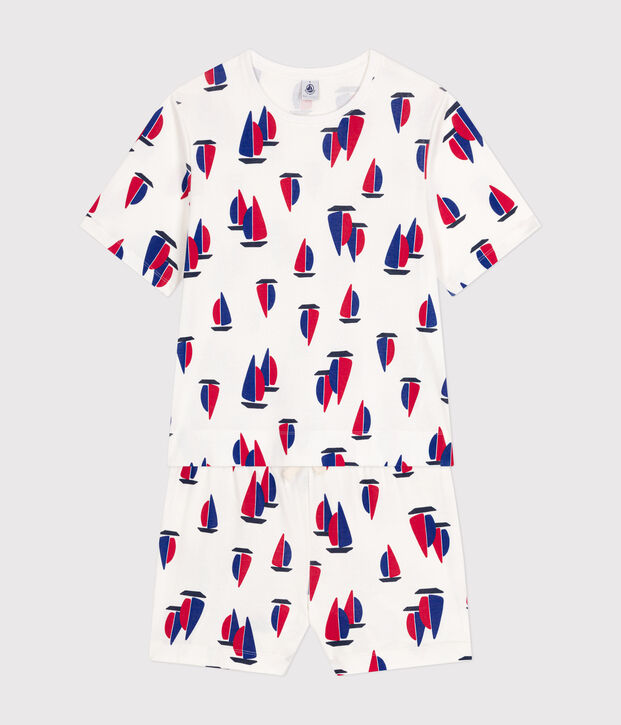 Women's cotton boat print pyjama shorts and T-shirt white/multicolor