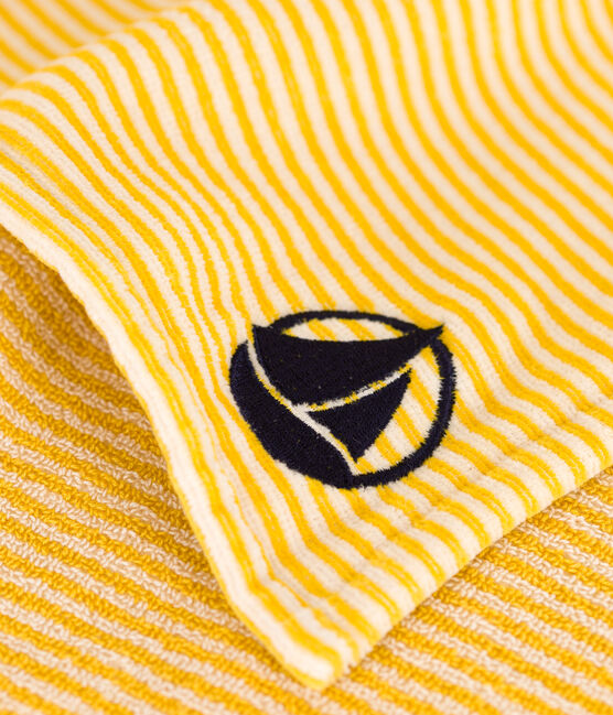 Children's stripy terry poncho NECTAR yellow/AVALANCHE