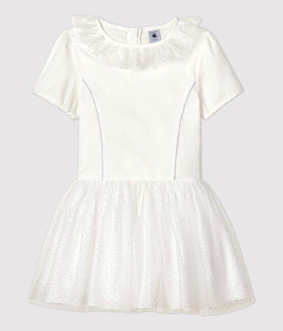 Girls' Satin and Tulle Formal Dress MARSHMALLOW white