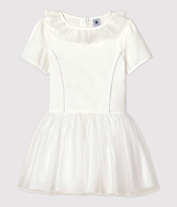 Girls' Satin and Tulle Formal Dress white