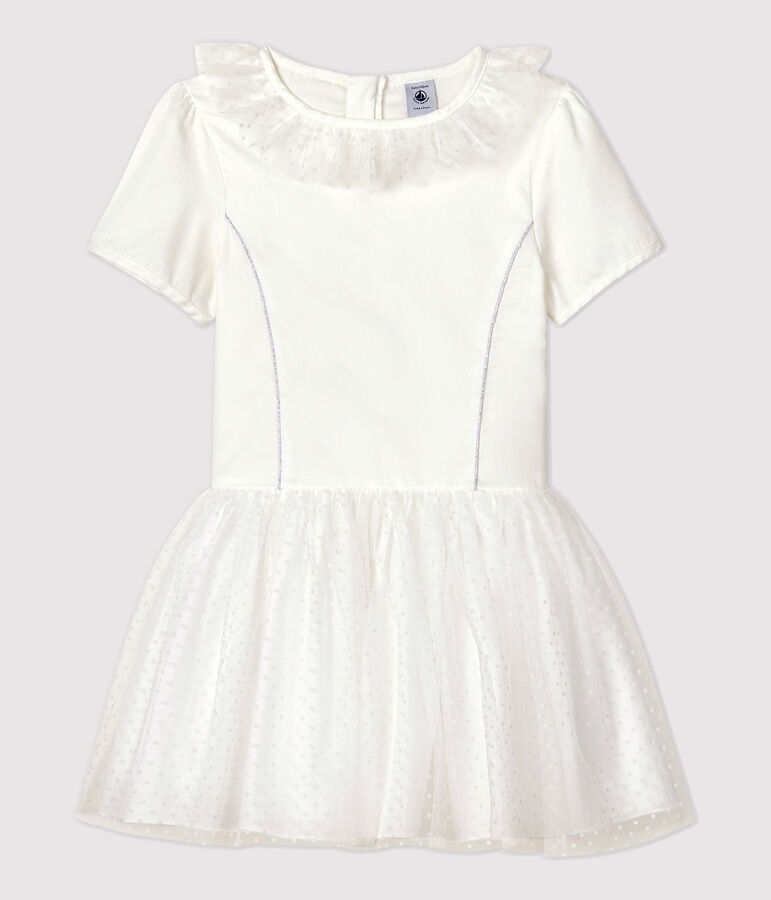 Girls' Satin and Tulle Formal Dress white