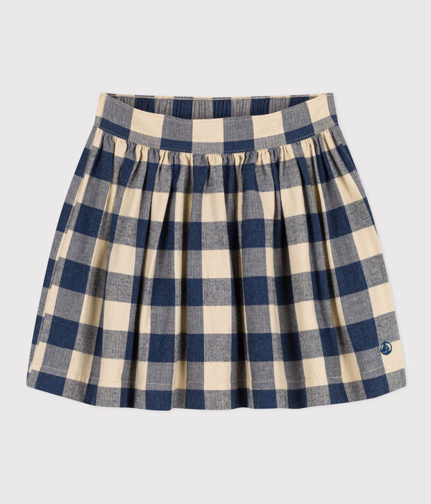 Girls' cotton flannel skater skirt blue/ecru