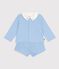 Babies' three-piece set in cotton with embroidery on the collar blue