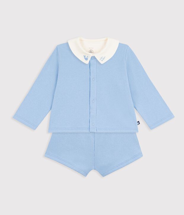 Babies' three-piece set in cotton with embroidery on the collar FLO