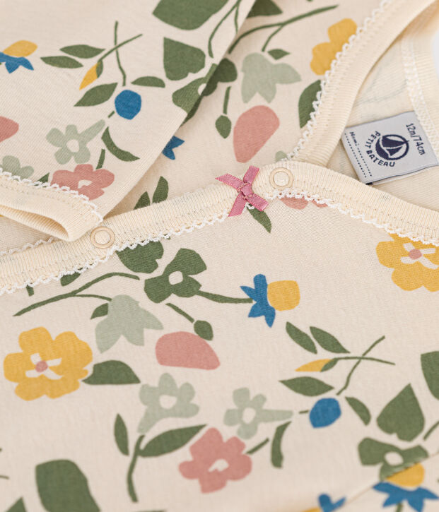 Babies' Floral Print Cotton Pyjamas Ecru/multicolor