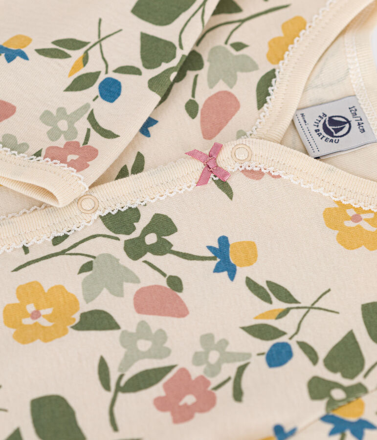 Babies' Floral Print Cotton Pyjamas Ecru/multicolor