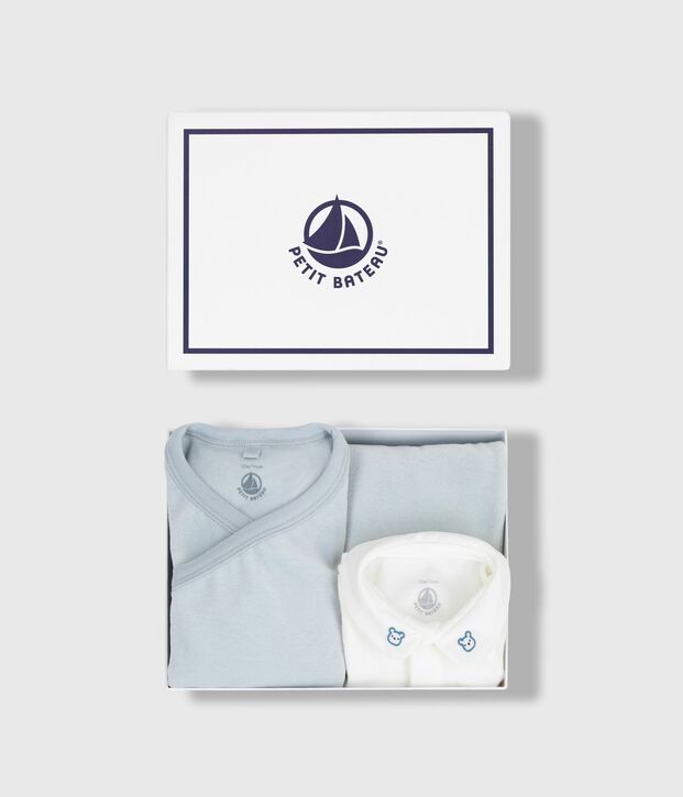 Babies' 2-piece velour gift set, the body embroidered with a bear blue