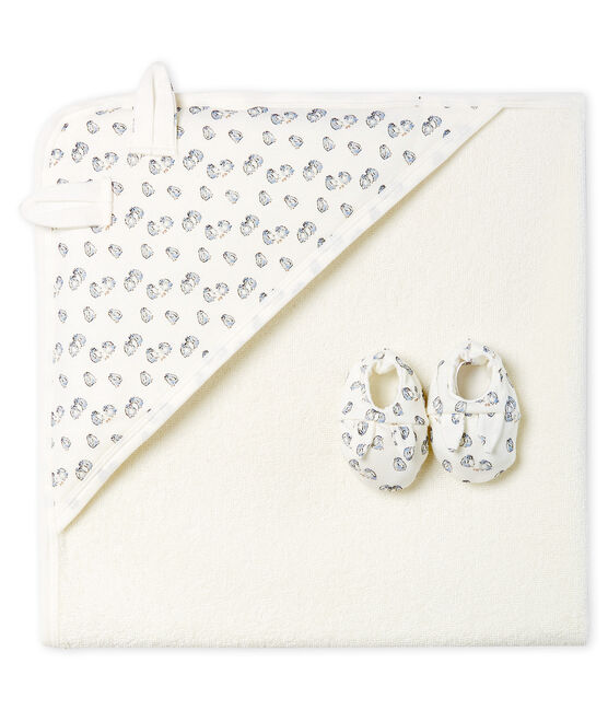 Unisex Babies' Square Bath Towel and Bootees in Terry and Rib Knit MARSHMALLOW white/SCULPTURE grey/MULTICO