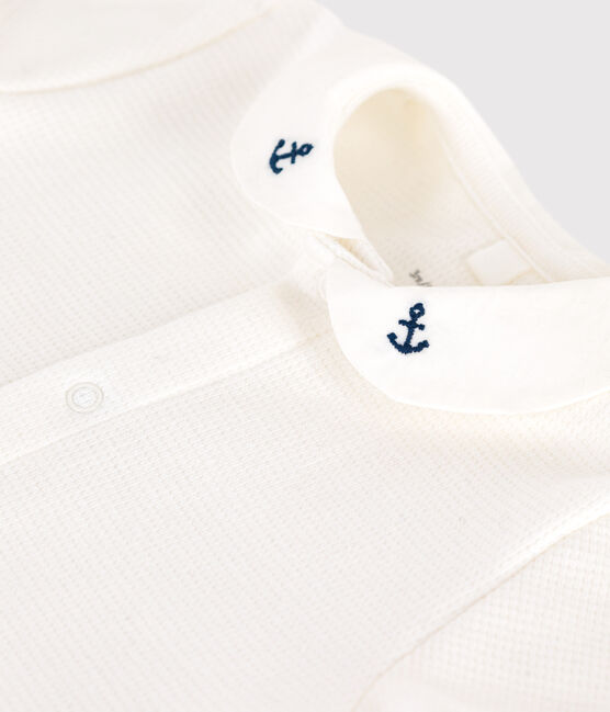 Baby cotton romper with embroidered collar MARSHMALLOW white