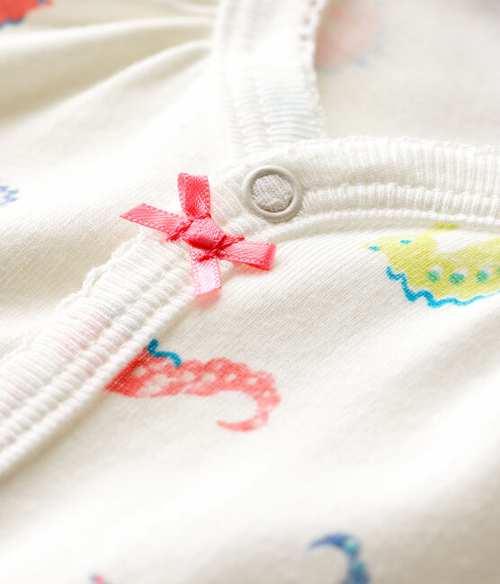 Baby Girls' Seahorse Pattern Cotton Playsuit MARSHMALLOW white/GRETEL pink