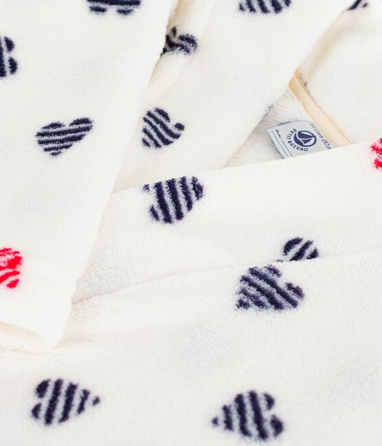 Children's printed fleece dressing gown MARSHMALLOW white/MULTICO white