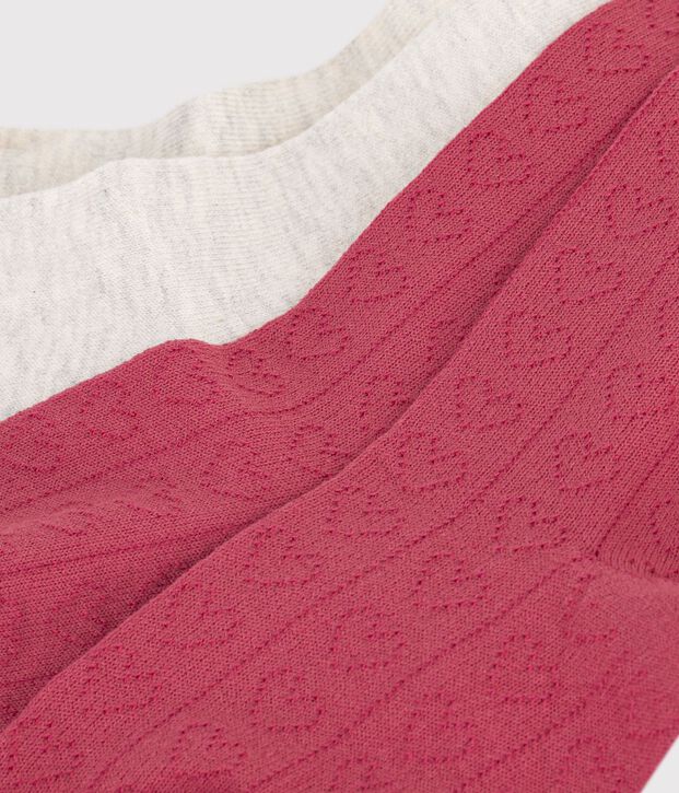 Pack of 2 openwork cotton heart pattern tights for children pink/beige