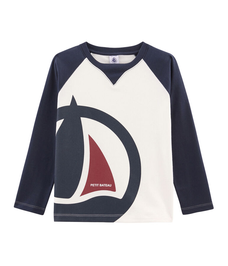 Boys' Long-Sleeved T-shirt MARSHMALLOW white/SMOKING blue