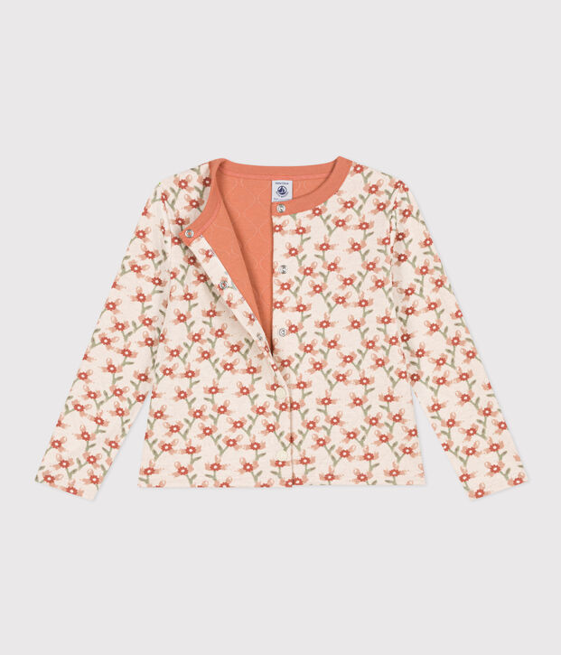 Girls' printed quilted tube knit cardigan Ecru/multicolor